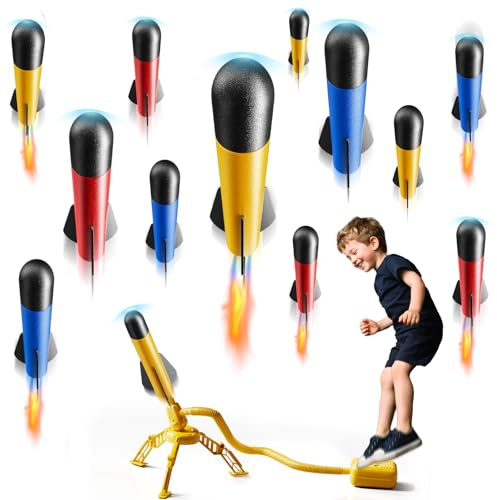 DULONIME Rocket Launcher for Kids, Outdoor Toys with 12 Rockets | Launch Up to 100+ Feet, Gifts for 3 4 5 6 7 8-12 Year Old Boy Birthday, Rockets for Kids Age 4-8
