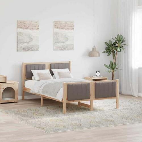 Qnhdfrt Solid Pine Wood Platform Bed Frame, 120x190cm, Taupe Brown