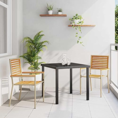 Ziaphsol Garten Stapelstühle 2er Set, Braun und Beige, Akazienholz Armlehnen, PE-Rattan, UV-beständig, 54x56x90 cm, für Balkon, Terrasse, Bequeme Outdoor Stühle