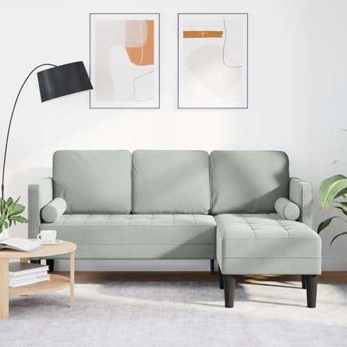 RMIHSJG 3-Sitzer Sofa mit Chaiselongue L-Form in Hellgrau 160 cm Samtstoff – Modernes Ecksofa mit ergonomischem Design und fleckenresistentem Polyester für Wohnzimmer