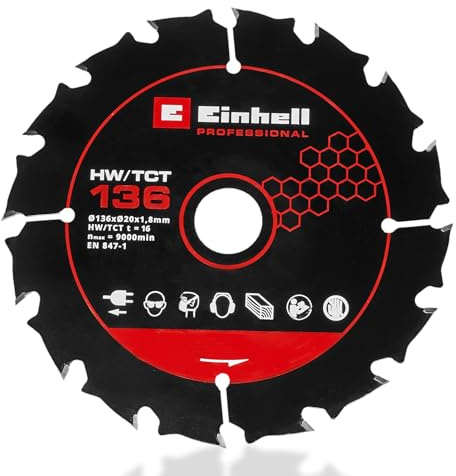 Einhell Original Sägeblatt Ø 136 x 20 x 1,8 mm 16 Z | Sägen-Zubehör | Aufnahme 20 mm | 16 Wechselzähne | Schnittbreite 1,8 mm | hartmetallbestückt