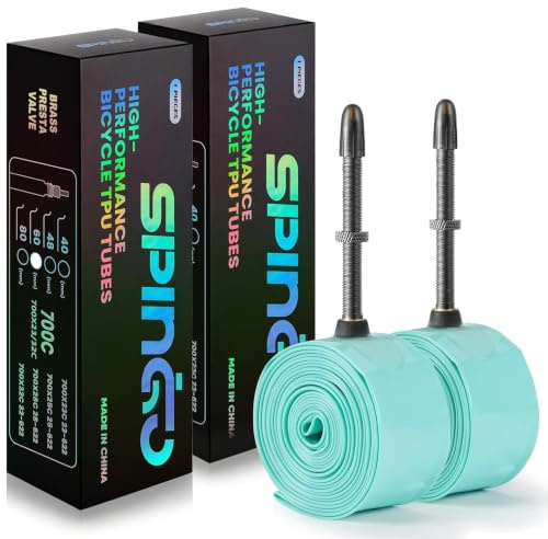 2er-Pack SPINGO TPU Schlauch 700C x 23–32C/ 700C x35C-43C mit Metallventil | Ultraleicht TPU Fahrradschlauch für Rennräder und Gravel, Pannensicher TPU Rennradschlauch mit Presta Ventil 48mm/60mm/80mm