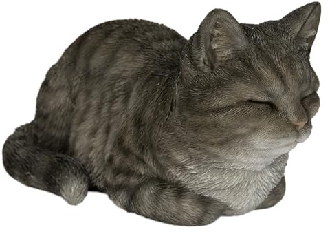 Vivid Arts Dreaming Cat Grey Tabby Ornament – Peaceful Sleeping Cat Figure | Indoor & Outdoor Home & Garden Décor