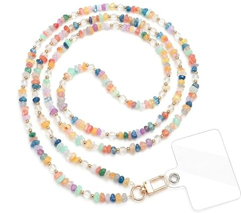 XINML Cordon Téléphone 1,2m en Résine Design Arc-en-ciel | Perles en résine colorées avec design arc-en-ciel, cordon téléphone élégant pour femme et fille, longueur 1,2m.