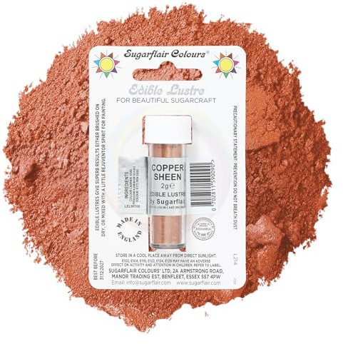 Sugarflair Copper Sheen Edible Lustre Dust, Add a Lustrous Shine to Cakes or Decorations. Brush On or Add Rejuvenator to Create Eye-Catching Edible Paint, Gives Shine to Your Bakes - 2g