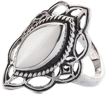 WINDALF Mittelalter Ring LÚNA h: 2.1 cm Elfenstern mit Perlmutt 925 Sterlingsilber (Silber, 52 (16.6))
