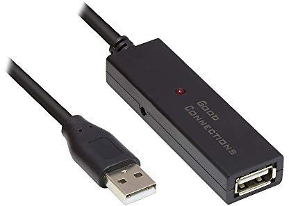 Good Connections AKTIVES USB 2.0 Verlängerungskabel - 10 m - Stecker A an Buchse A - KUPFERLEITER/CU - Poweranschluss für stromhungrige Geräte - Repeater-Kabel mit Signalverstärkung - SCHWARZ