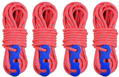 TRIWONDER 4M Reflektierend Abspannseile Paracordseil mit Seilspanner für Zelt Zeltplane Camping (Rot)