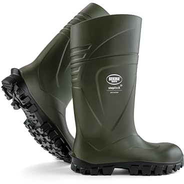 Sturdy Safety Boots for Men and Women Without Steel Toecap and Sole, Non-Slip, Wide fit, Boots Agriculture, Resistant to Water, mud or detergents, up to - 30 Degrees, Green, UK 6.5 Mens Size