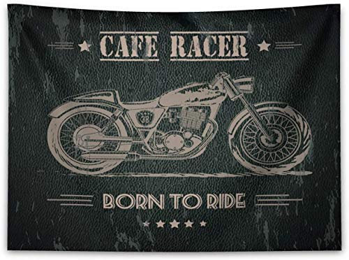 ABAKUHAUS Motorrad Wandteppich, Born to Die Worte aus Weiches Mikrofaser Stoff Waschbar ohne Verblassen Digitaldruck, 150 x 110 cm, Dunkelgrün Warmes Taupe