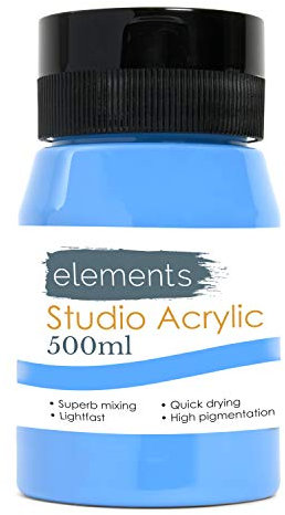 Elements 500ml Acrylic Paint 500 ml Tub - Quick Drying Acrylic Paints with High Pigment and Vibrant Colour Pigment Cerulean Blue