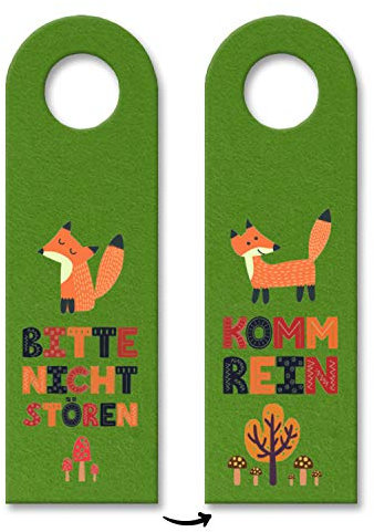 trendaffe - Bitte Nicht stören oder Komm rein Türhänger mit Fuchs Motiv in Grün Wald Pilz
