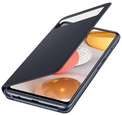Samsung S View Wallet Smartphone Cover EF-EA426P für Galaxy A42 5G, Handy-Hülle, stoßfest, Schutz Case, integriertes Sichtfenster, mit Kreditkarteneinschub, Schwarz