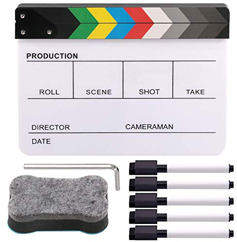 Rustark 25,4 x 30,5 cm Filmklappe Set Regieklappe Szene Acryl Filmklappe Clapperboard Szenenklappe mit mehrfarbigen Sticks Film Requisiten Clapper für Film Fernsehserie Shoot Requisiten Werbespots