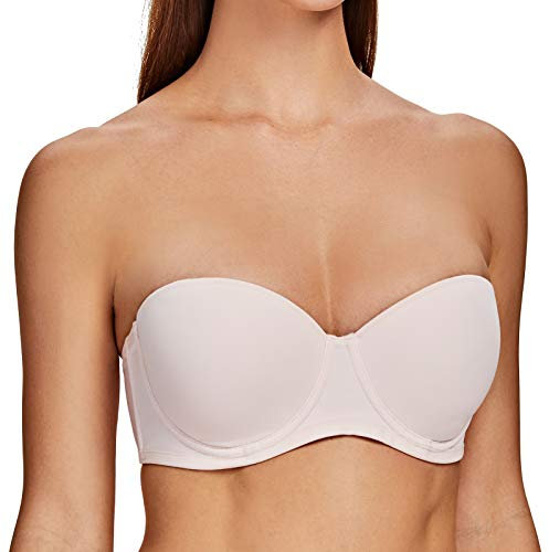 MELENECA Femme Grande Taille à Armatures Moulé Soutien-Gorge sans Bretelles Rose Clair 90G
