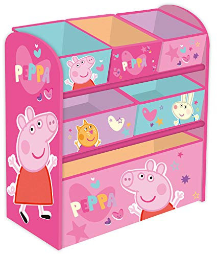 ARDITEX Peppa Pig Wooden Toy Organiser with 6 Storage Bins, wood/fabric