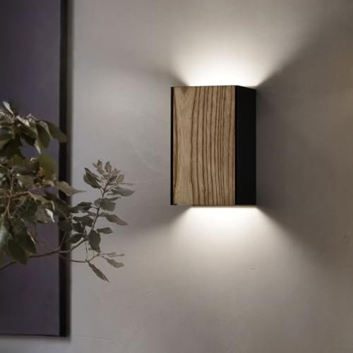ouglres Wandleuchte Innen Holz,Vintage Wandlampe Led 8W,Modern Designer Bettlampe Wandlampe für Schlafzimmer Treppenhaus,Schlafzimmer,Badezimmer,Wohnzimmer,Treppenhaus,Hotel,Schwarz 1Pack