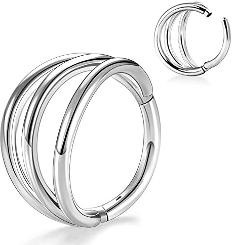 Longbeauty 16G Knorpel Ohrring Nasenringe Hoop 316L Edelstahl Clicker Hinged Segmentring Septum Helix Daith Tragus Piercing Ring, Silber, 10mm