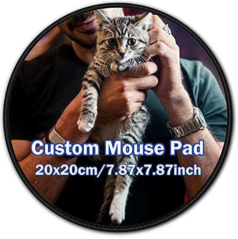 Tapis de souris rond personnalisé avec votre photo, logo, texte ou motif, tapis en caoutchouc antidérapant, image cadeau, accessoires de bureau 20x20 cm