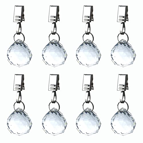 HillSpring Clear Glass Tablecloth Weights, Decorative Clear Curtain Weights with Stainless Steel Clips, 8 Pack