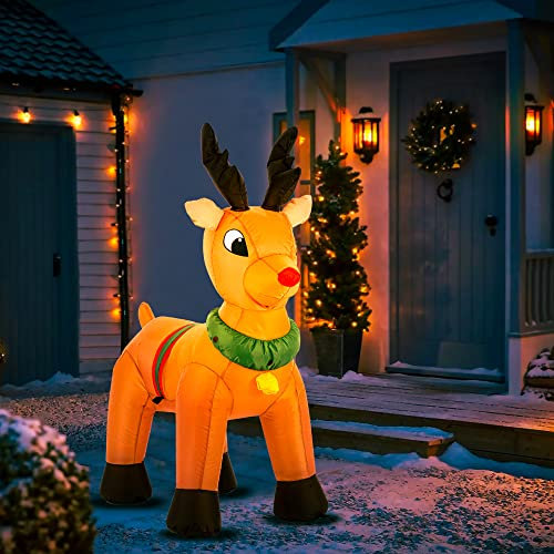 Celebright Christmas Inflatable Reindeer - Outdoor/Indoor Bright LED Light Up Porch Decoration - Built in Air Compressor - Pegs Included for Garden Use 100cm (3.3ft)
