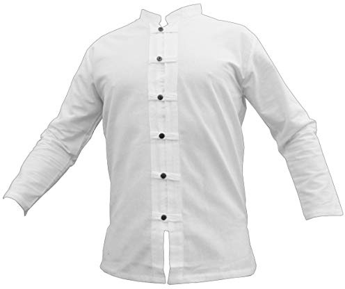 PANASIAM Fischerhemd mit Knopfleiste - leichtes Sommerhemd aus Baumwolle | Fisherman Shirt, Baumwollhemd, Kurzarm- oder Langarmhemd Herren, lockeres Hemd mit Holzknöpfen, auch als Mittelalterhemd