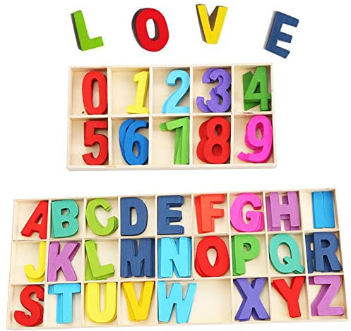 180 Stück Zahlen und Buchstaben aus Holz, mit Aufbewahrungstablett, Farbe Holz, Set für Basteln und Dekoration von Partys
