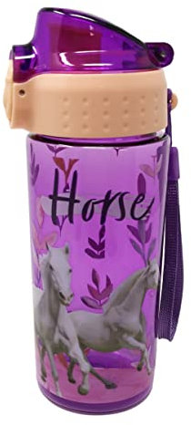 Theonoi Auslaufsichere Kinder Wasserflasche Trinkflasche Flasche bruchsicher leicht aus Tritan BPA-frei 500 ml für Schule Kindergarten Sport (Horse Pferd)