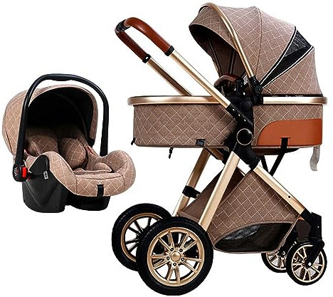 TXTC 2-in-1-Kinderwagen mit hoher Landschaft und Wickeltasche Umbaubarer Stubenwagen Stroller,Reise Buggy mit übergroßem Verdeck, für Jungen und Mädchen von 0–3 Jahren (Color : Khaki)