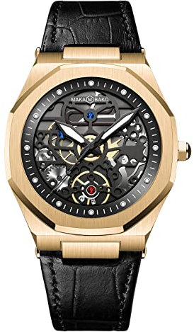 rorios Herrenuhren Skelett Uhr Analoge Quarz Armbanduhr mit Lederarmband Business Uhren für Männer