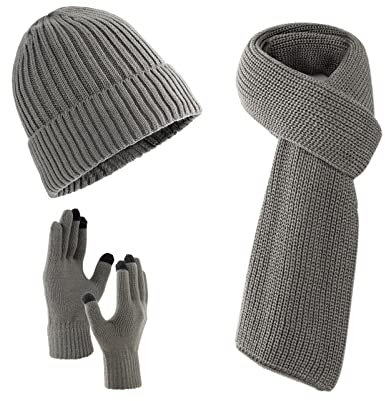 Villand Scarf Beanie Golves Set für Damen und Herren mit Geschenkbox (Grau)