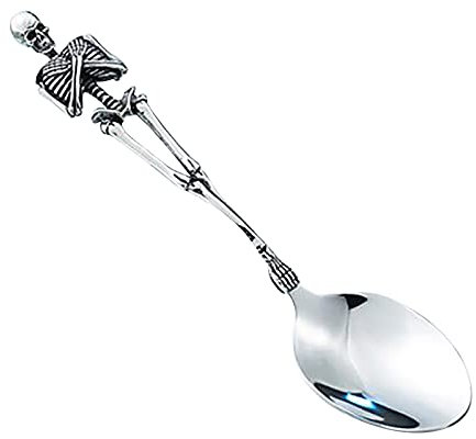 Cockjun Skelette Besteck,Totenkopf Löffel Schädel Gabel Kaffeelöffel Teelöffel Halloween Geschirr aus Edelstahl, Spülmaschinengeeignet, Halloween Party Geschenk Besteck Zubehör (A)