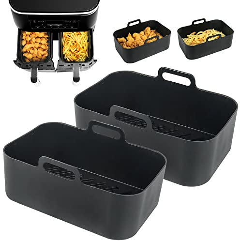 YQL Thickened Silicone Air Fryer Liner for Ninja Dual AF300UK, 2Pcs Air Fryer Liners Reusable Air Fryer Accessories Silicone Basket Compatible with Tower, Instant Vortex, Salter Dual Air Fryer