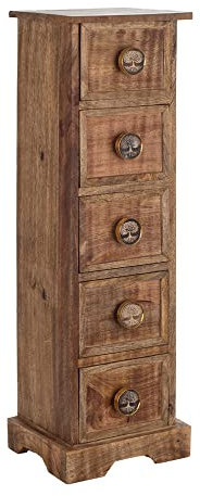 ORIGEN Cassettiera in legno esotico, manico albero della vita e aspetto legno invecchiato, altezza 76 cm