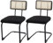 2er-Set Freischwinger-Stuhl HWC-K88, Stuhl Lehnstuhl, Holz Rattan Metall Bouclé - Stoff/Textil schwarz