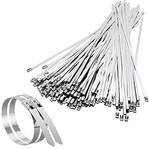 Kabelbinder Edelstahl 200MM, Kabelbinder Metall Rostfrei 100 Stück, Deecam Metallkabelbinder für Hitzeschutzband Auspuff, Kabelbündelung, Gartenpflege, Fester Zaun und Markise,Kabelbinder Stark