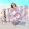 FEELJAM Kinder Strandtuch Mädchen Einhorn Badetuch Strandlaken Handtuch 70 x 140 Mädchen Strandhandtuch Kinder Schwimmen Duschtuch - Mehrfarbig gestreift