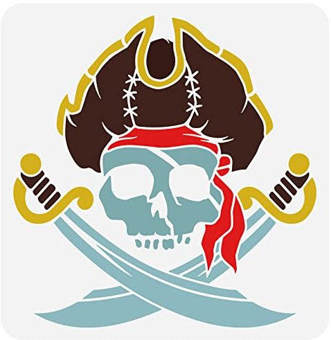 FINGERINSPIRE Piraten Totenkopf Schablone 30x30cm Totenkopf Zeichnung Malschablonen Kunststoff Pirat Kreuzmesser Muster Schablone Wiederverwendbare Zum Malen Auf Scrapbooking, Holz, Fußboden