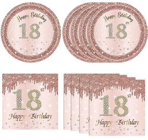 40PCS 18th Birthday Decorations for Girls - Rose Gold & Pink Party Supplies Included: Rose Gold Plates & Napkins