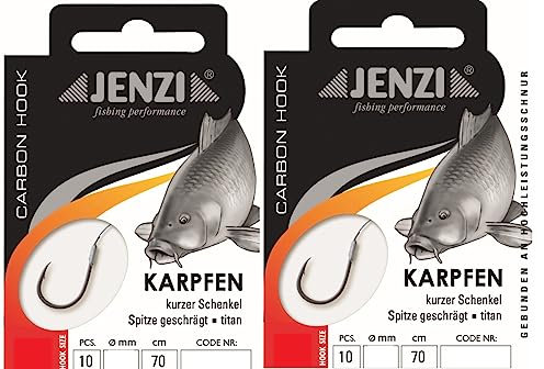 Set: 2 Packungen gebundene Haken Karpfen von Jenzi, Allroundhaken, Karpfen (20 Stück) an Mono Schnur Vorfach fertig + gratis Petri Heil! Aufkleber (Hakengröße 8)