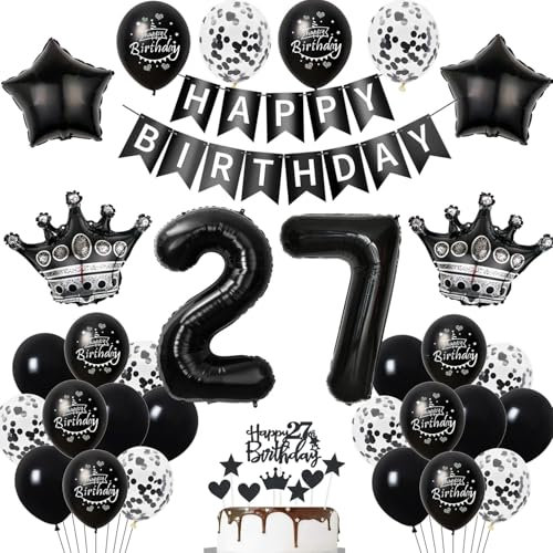 27. Geburtstag Dekoration Schwarz Tortendeko 27. Geburtstag Mann Luftballon 27 Geburtstag Frauen Mann deko torte 27. Geburtstag Mann Frauen Ballon Geburtstagsdeko 27 Jahre Frau Männer Schwarz