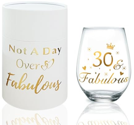 DEARLIVES 30th Birthday Wine Glasses, Gold 17oz Cheers Present, Wedding Anniversary Decorations