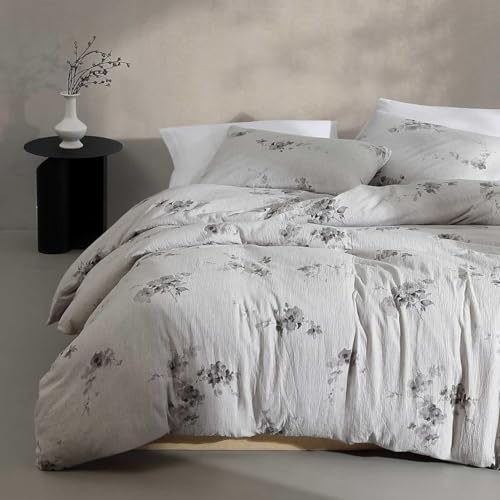 Calvin Klein Queen-Bettwäsche-Set, weiche Baumwolle, Florale Heimdekoration (Aquarelle Floral Grey, Queen)