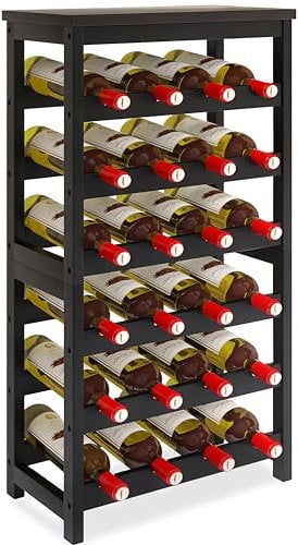 STELLSTAR 24 Bottiglia In Piedi Scaffalatura Vino In Piedi 6 Livelli Scaffalatura Piano Tavolo Bambù Bottiglia Di Vino Stand con Barre Ondulate Per Dispensa Sala Da Pranzo Cucina Nero