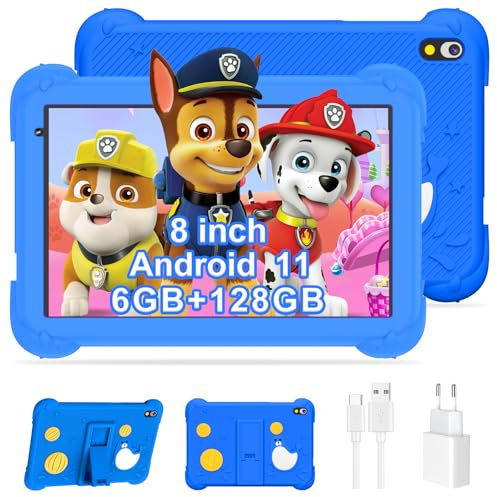 YUMBOT Kids Tablet 8 Inch Android 11 Educational Tablet with WiFi Bluetooth 1280x800 6GB RAM 128GB ROM Quad Core 4000mAh Dual Camera Parental Control Tablet for 3-14 Years Old
