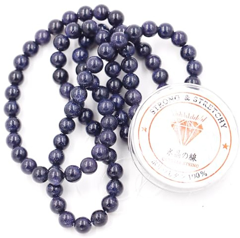 Fukugems Perlen mit Stretch-Kordel für Schmuckherstellung lose Steinperlen für DIY Energiestein Heilkraft Armband 10mm=76 Stücke und 1 Roll Cord Blue Sand Stone 10mm