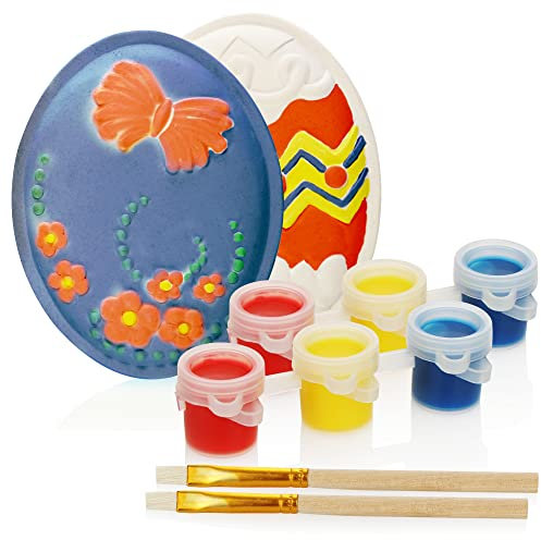 com-four® 10-teiliges Bastel- und Malset für Kinder, Osterei-Kühlschrankmagnet zum selbst bemalen, Eiermalset mit Malfarbe und Pinsel [Auswahl variiert] (Ostereier Malset 2-10-teilig/Magnet)