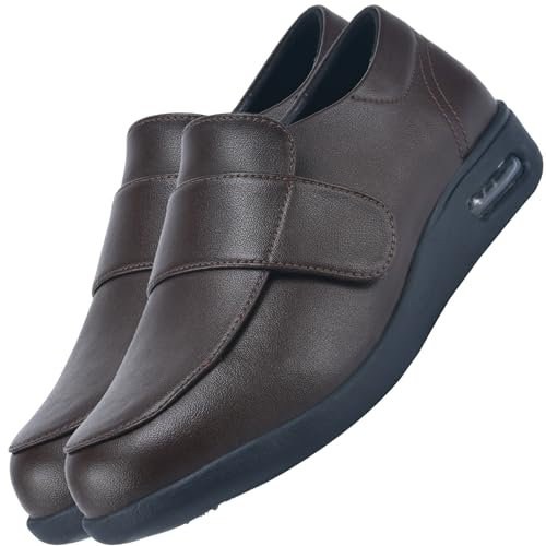 AEHO Scarpe Ortopediche Estive Donna Pianta Larga, Impermeabili in Pelle per Anziani, Comode, Marrone, 38 EU