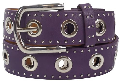 fashionchimp Damengürtel mit XXL-Ösen und Nietenbesatz, Gürtel im Vintage-Look, Jeansgürtel, Breite ca. 3,5cm (Lila, BW100cm - Gesamtlänge 115cm)