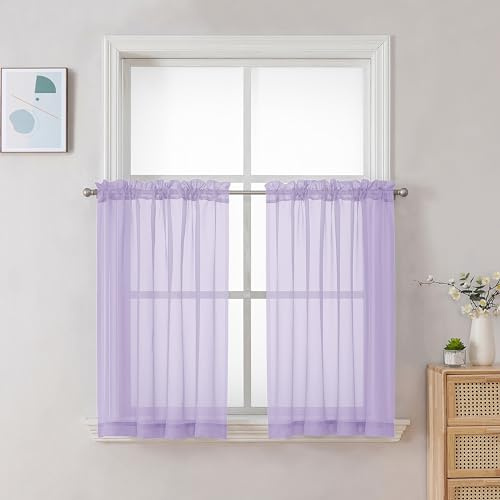 Chyhomenyc Durchsichtige Vorhänge, 76,2 cm Länge, 2 Paneele, lichtfilternd, Voile, Stangentasche, kurze Fenstervorhänge für Badezimmer, Wohnzimmer, Bauernhaus, kleine Fenster, 106,7 x 76,2 cm (B x L),